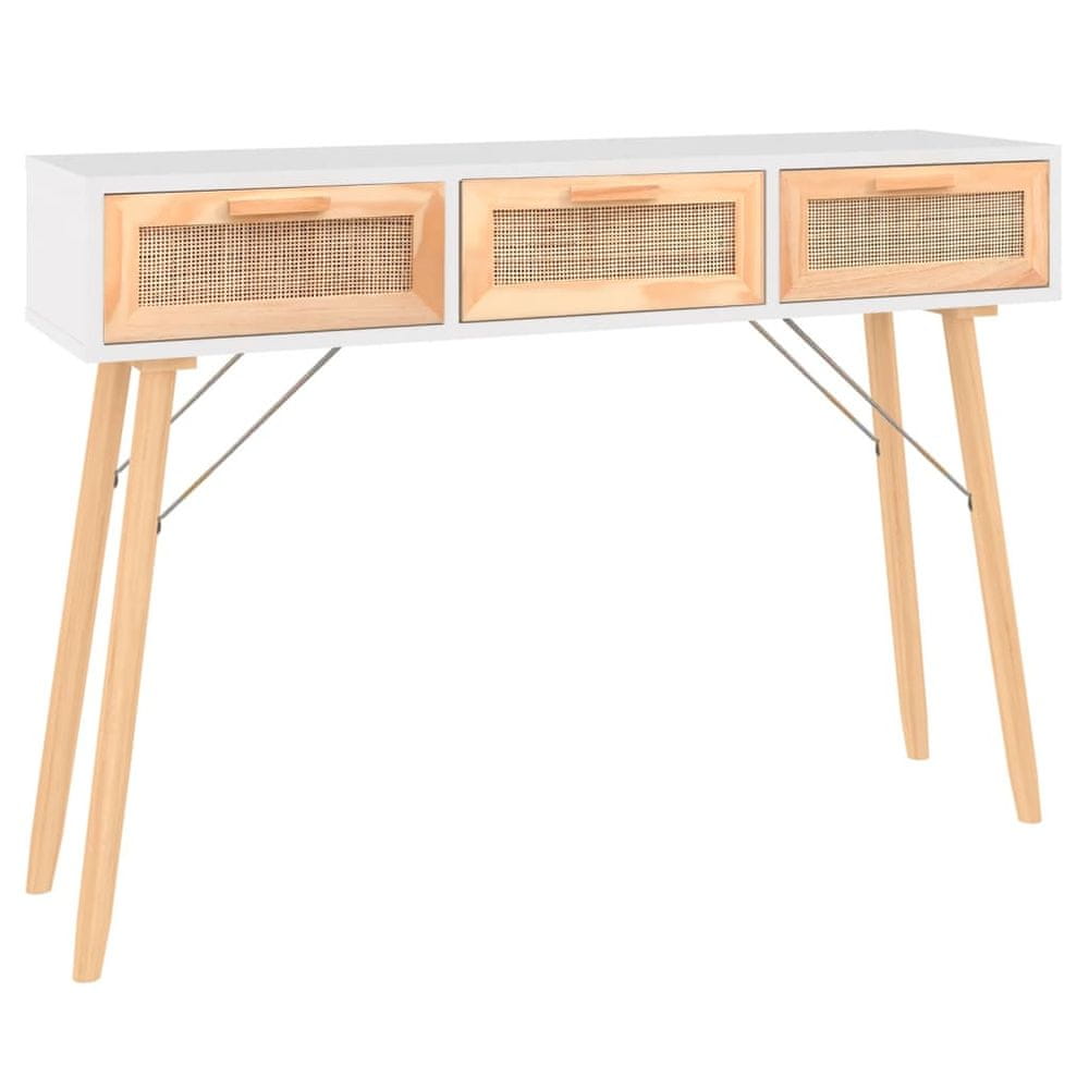 Vidaxl Konzolový stôl biely 105x30x75 cm masívna borovica a ratan